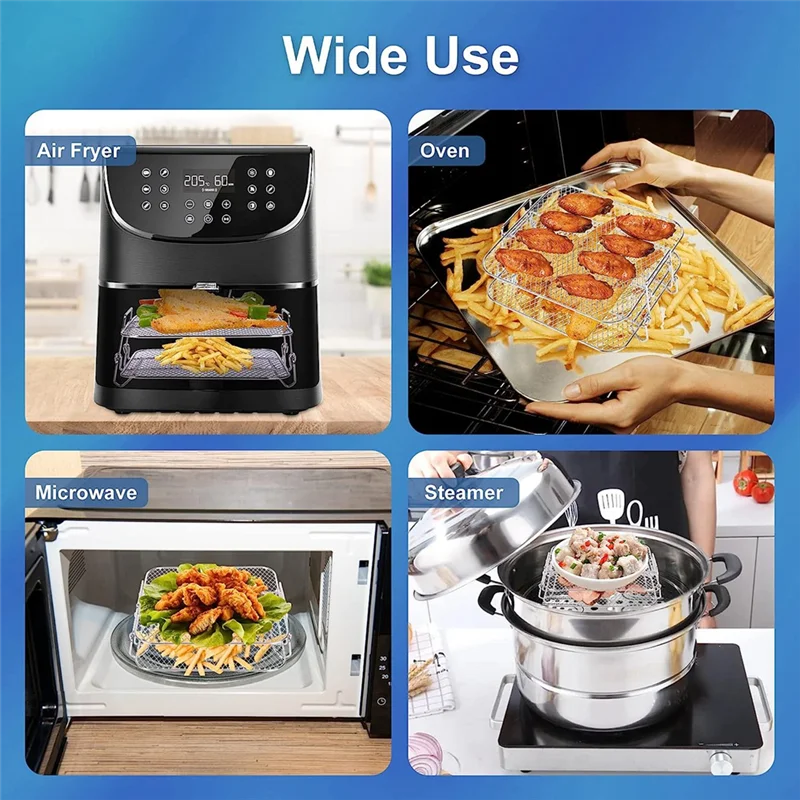 Efficient Air Fryer Rack for Cosori 5.5L Air Fryer, 2 Tier Air Fryer Grill/Shelf/Dehydrator Rack Square ,Air Fryer Accessories