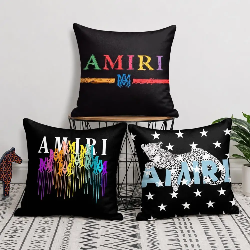 A-AMIRI Fashion Logo Cushion Cover Silky Short Plush Invisible Zipper Dustproof Sofa Pillow Case For Home Decor