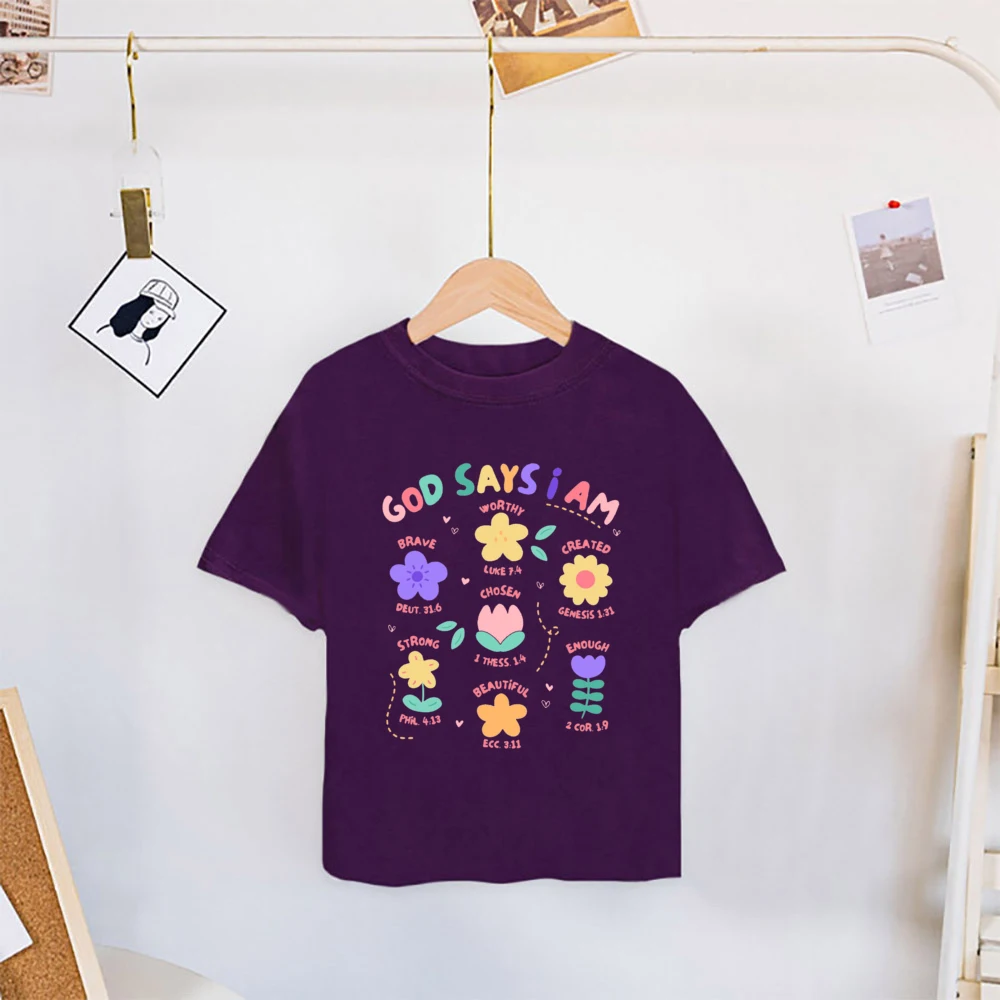 God Says I Am Brave Worthy Created Chosed Strong Enough Beautiful Print Girls Shirt Kids Summer T-shirt Child Short Sleeve Tops