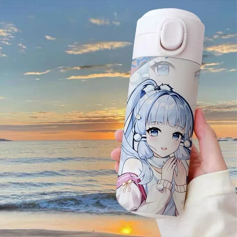 500 مللي Genshin تأثير زجاجة حرارية الفولاذ المقاوم للصدأ الشتاء فونينا كوب عازل المحمولة Kawaii أنيمي كوب ماء أنيمي الطرفية