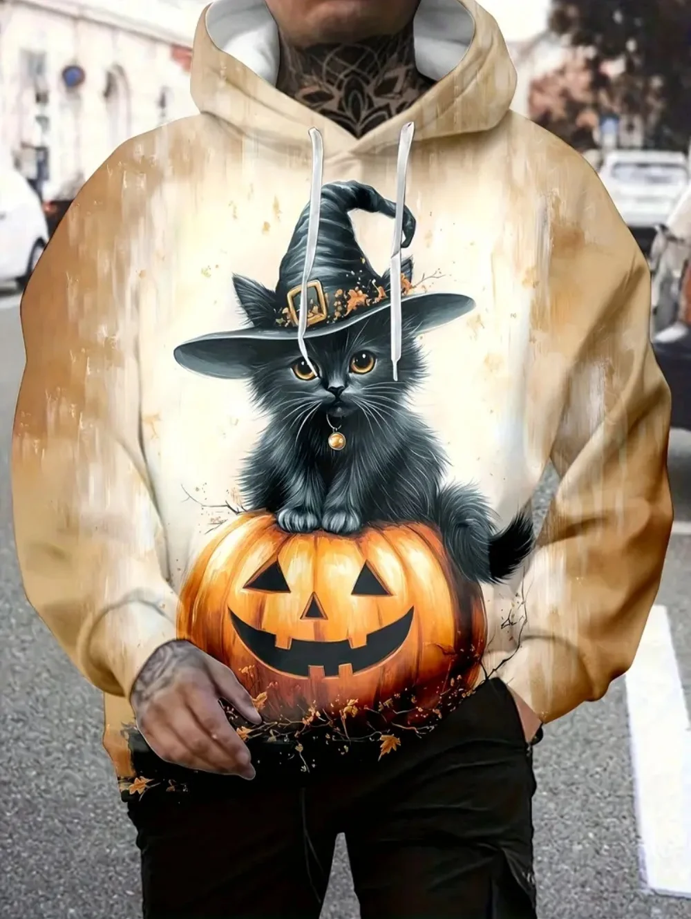 Halloween Men Sweatshirts Long Sleeve Pumpkin Print Hoodie for Man Casual Streetwear Pullover Y2k Clothes Vintage Male Clothing