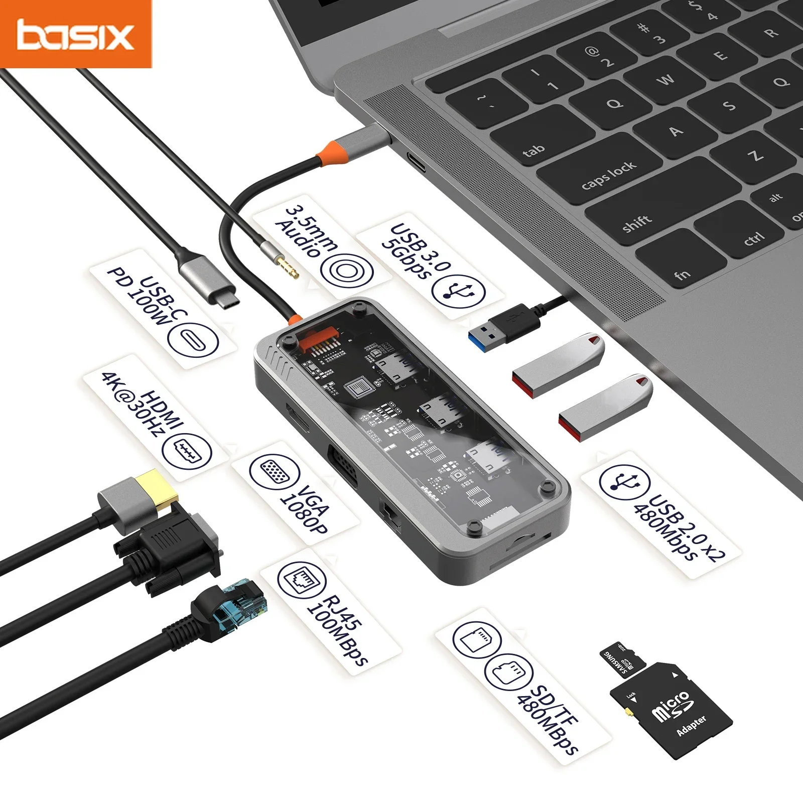 

USB C Hub Type C To HDMI-Compatible Adapter RJ45 SD/TF Card Reader HUB 100W PD Fast Charge For MacBook Laptop usb c hub