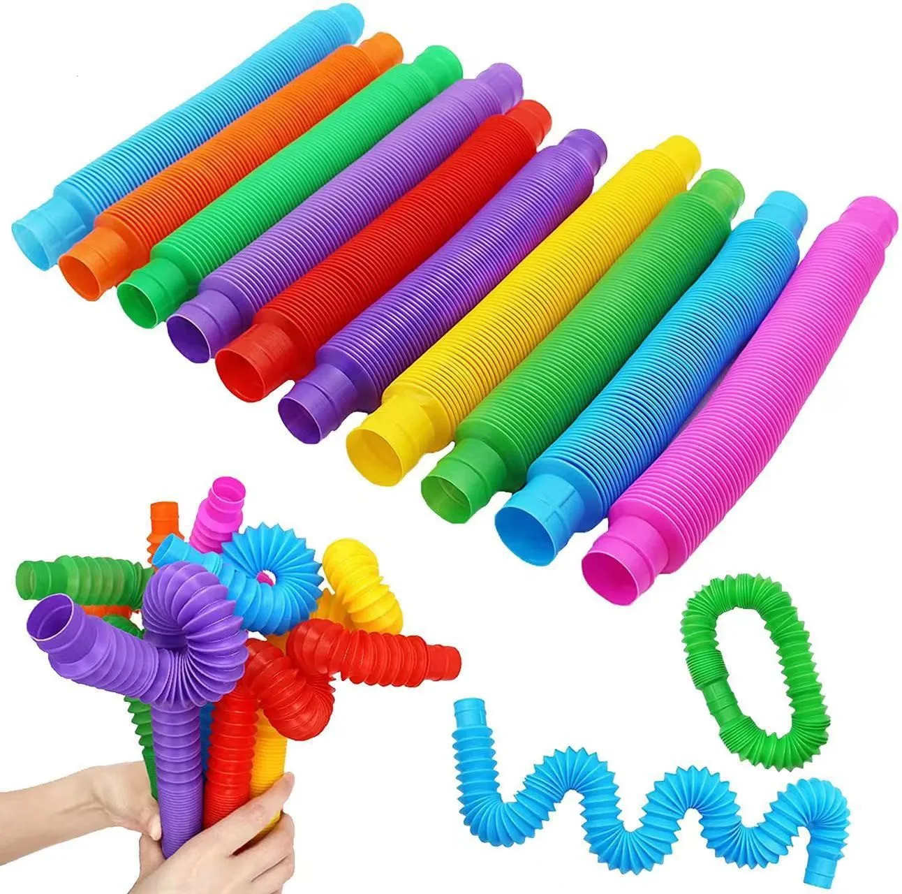 Colorful Pop Tube Rainbow Fidget Toy Telescopic Tube Stress Relief Toy Plastic Stretch Pipe Plastic Sensory Decompression Toy - Image 3