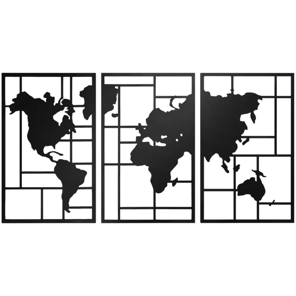 CIFBUY Black Iron World Map Metal Wall Art Rustic Home Decor Rustproof Accent Hanging Ornament Living Room Bedroom Hallway Sign