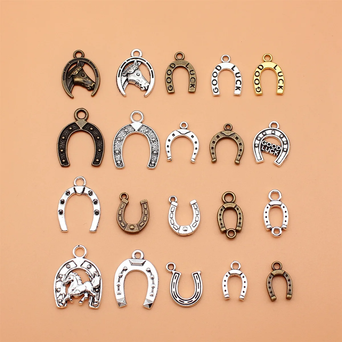 20pcs Mix Colors Lucky Horseshoe Charms Collection For DIY Jewelry Making, 20 Styles, 1 of Each