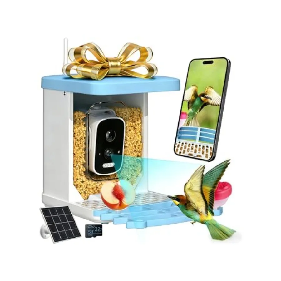 

Умная кормушка для птиц с камерой - 2.5K HD камера для кормушки с солнечной батареей, идентификация птиц с помощью ИИ через приложение, Wi-Fi, уличная, водонепроницаемая