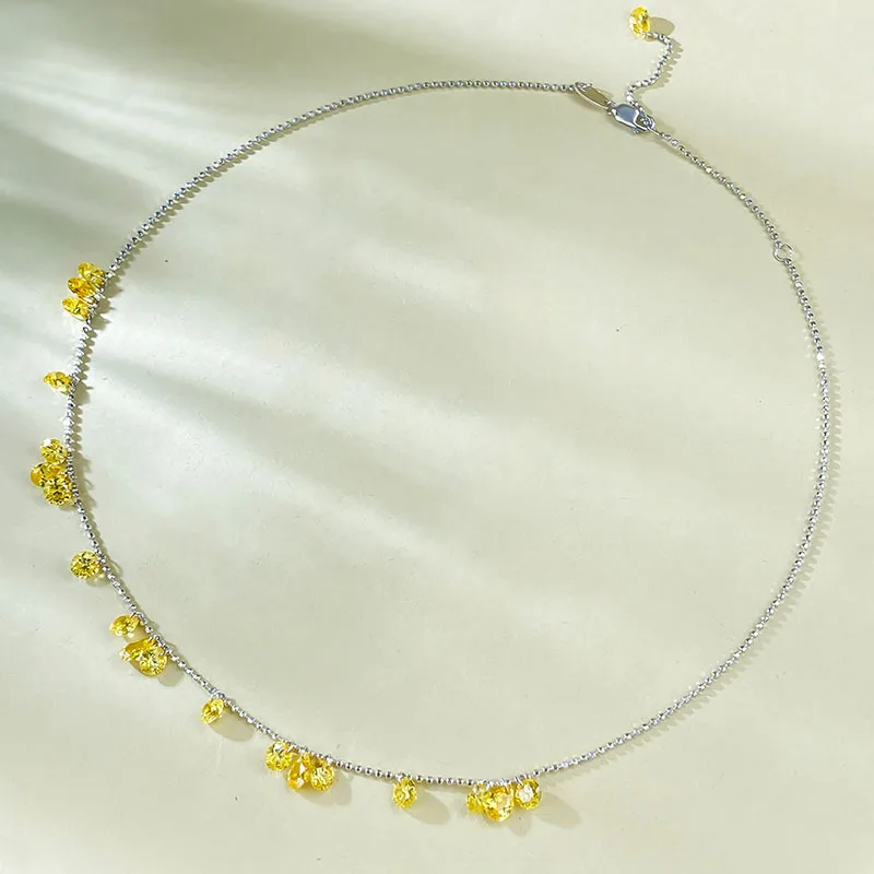 S925 sterling silver starry yellow diamond necklace with tears, broken stars, river beads, collarbone chain, irregular water dro