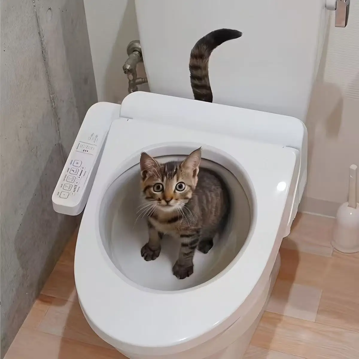 Cat Toilet Decal 30x30cm Flat Printed Broken‑Wall Illusion Self‑Adhesive Waterproof Moisture‑Proof Removable Bathroom Decor