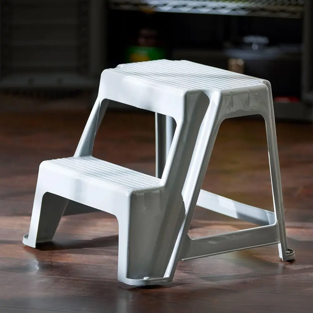 Portable Gray 2-Step Plastic Stool Set of 4 for Home and Workshop Use