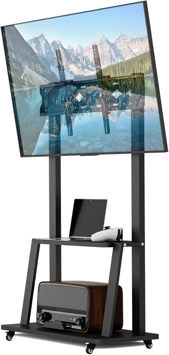 Stand with Wheels for 32-75 inch TV, Portable TV Stand with Shelf,Hight Adjustable,15° Adjustable Viewing