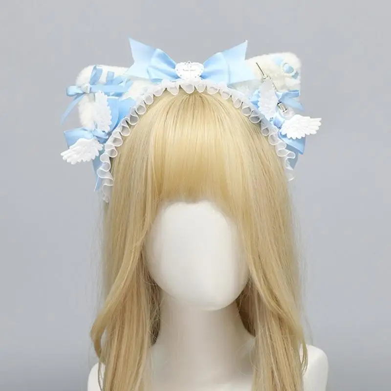 

X4YC Stylish Cats Ear Headband With Bowknot Detail Hair Accessory Headpiece for Women