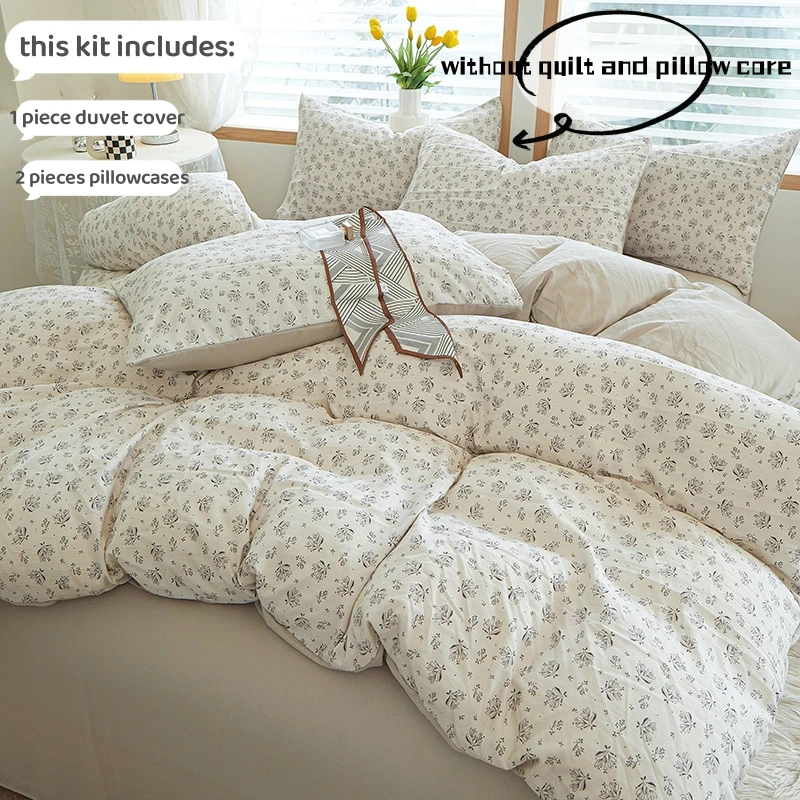 3pcs light gray Duvet Cover Set (1*Duvet Cover + 2*Pillowcase, Without Core), Fresh Flower Print Bedding Set, Soft Comfortable