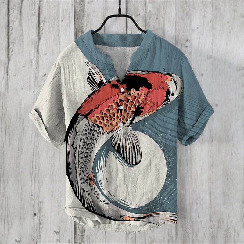 

men's v- neck Henry shirt Fashion Design Art illustration 3d printing shirts Male Tops Tees Short Sleeve T Shirt For Men