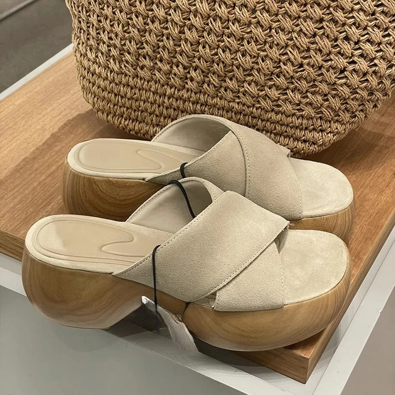 

Niche design muffin thick bottom cross with sandals fashion temperament versatile sandals women