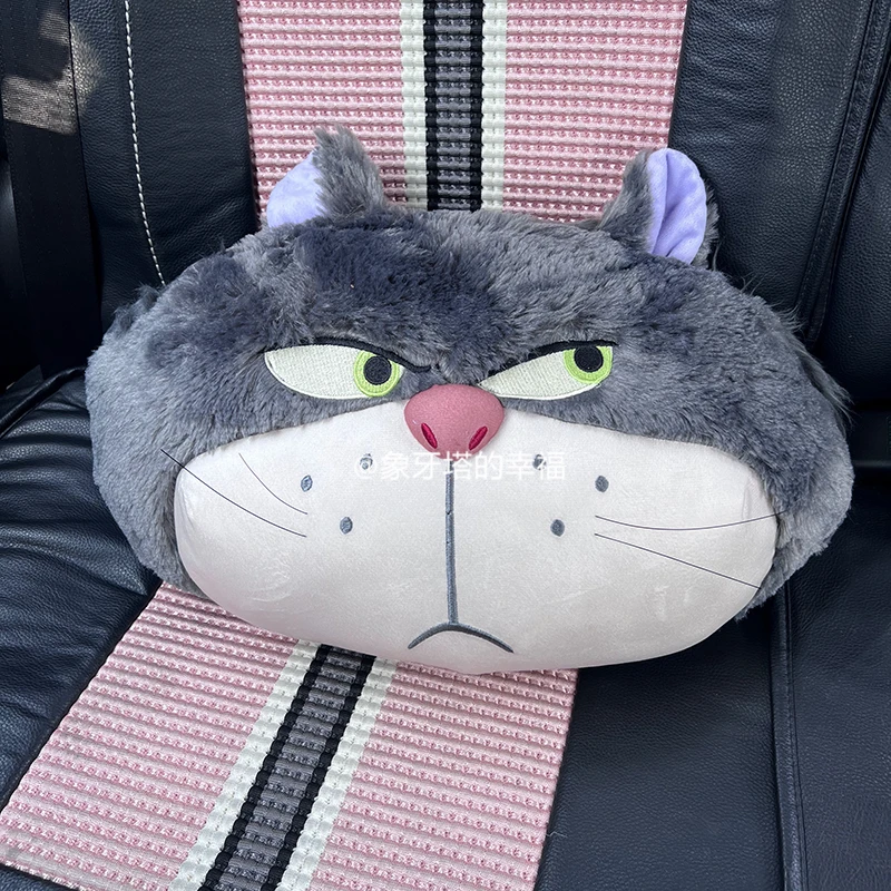 Cute Lucifer Cat Headrest Seat Belt Cover Cartoon Stuffed Anime Cinderella Bad Cat Back Cushion Throw Pillow Car Sofa Decor Girl