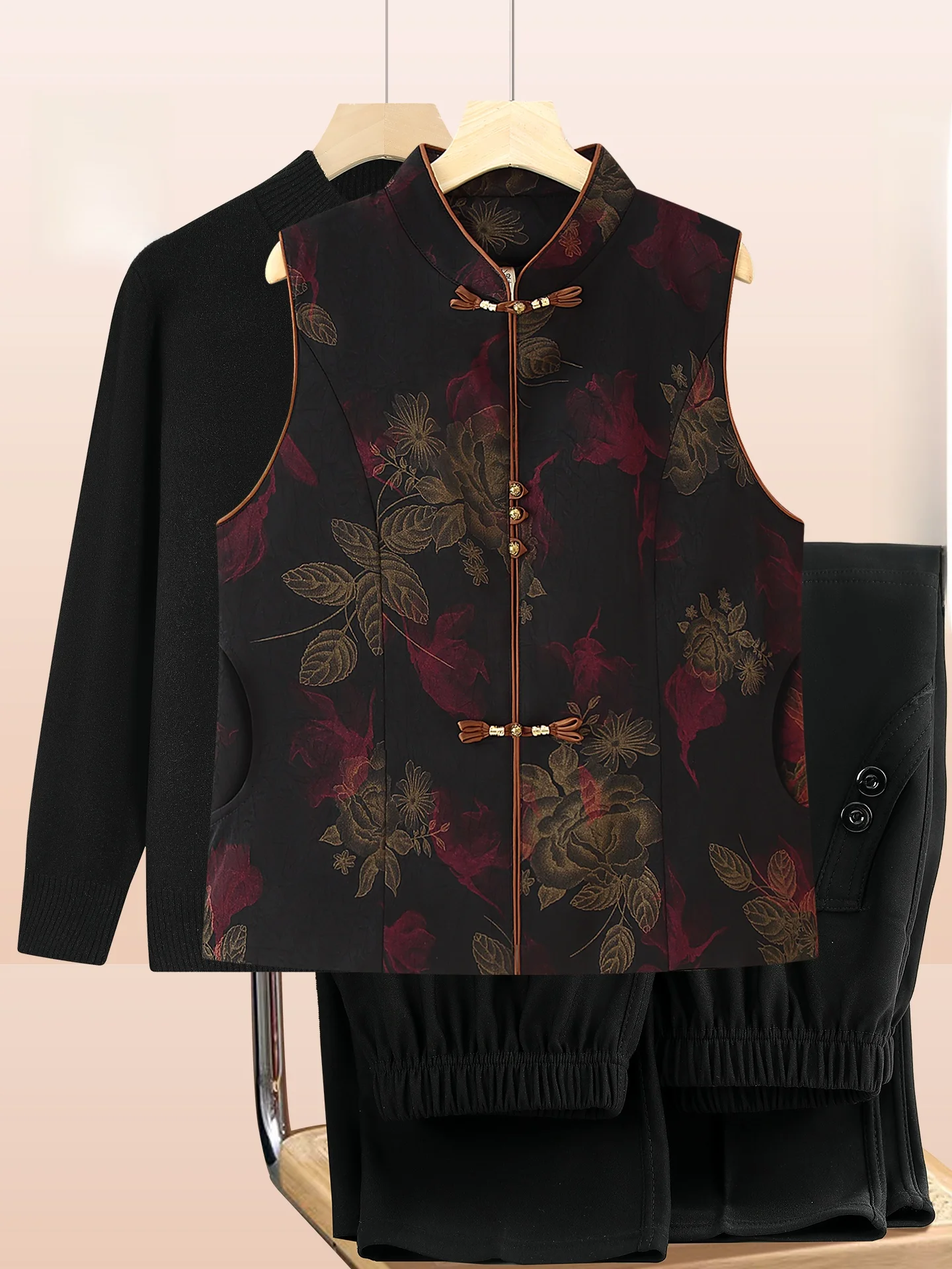 

New Chinese Sle Women's Vest for Middle-Aged And ly Spring Autumn Faionable Mommy Clothes ly Ladies' Printed Op...