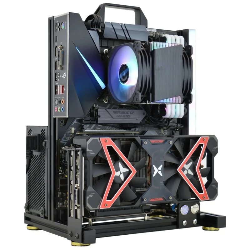 

The graphics card is installed vertically and air-cooled fully open! Aluminum frame ATX open chassis LH: the "side-through level