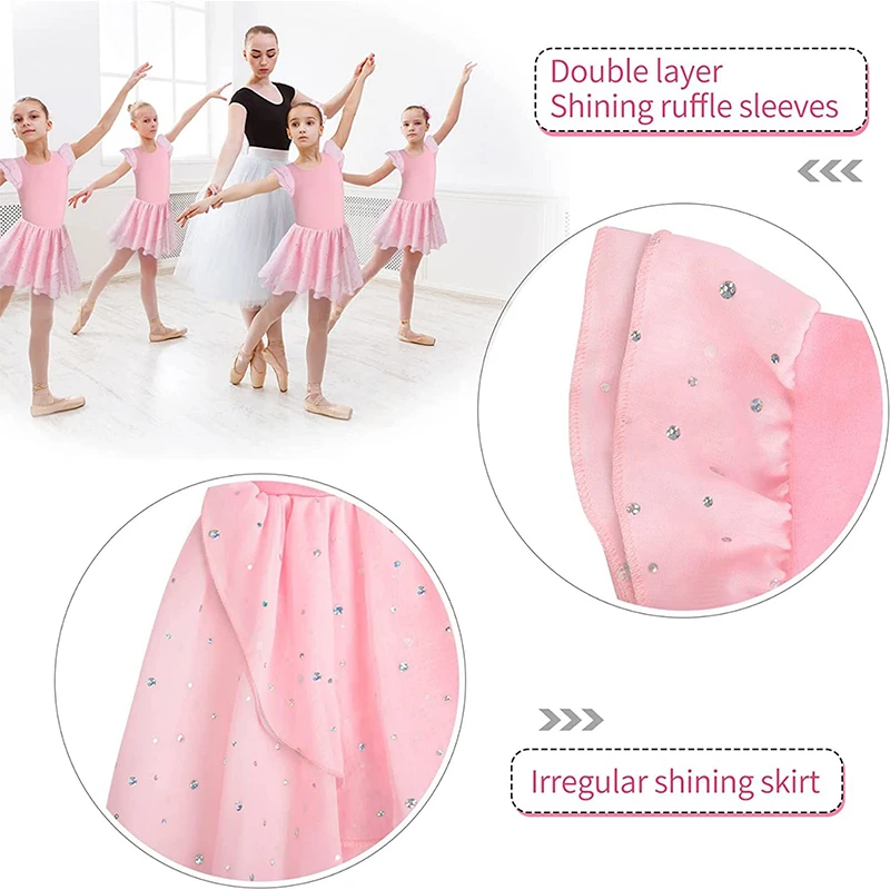 Girls Shiny Ruffle Sleeve Ballet Leotard Toddler Crisscross Back shiny Dance Dress Suitable for children stage performances