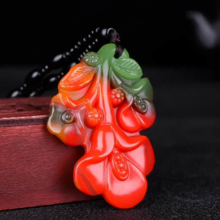 

Chinese Color Jade Flower Pendant Necklace Charm Jewellery Fashion Accessories Hand-Carved Amulet Gifts for Women Her