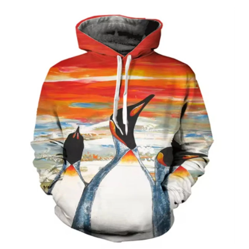 Cute Penguin Pattern Hoodie Animal 3D Print Men Women Streetwear Hoodies Oversized Pullovers Hooded Sweatshirts Kid Top Clothing