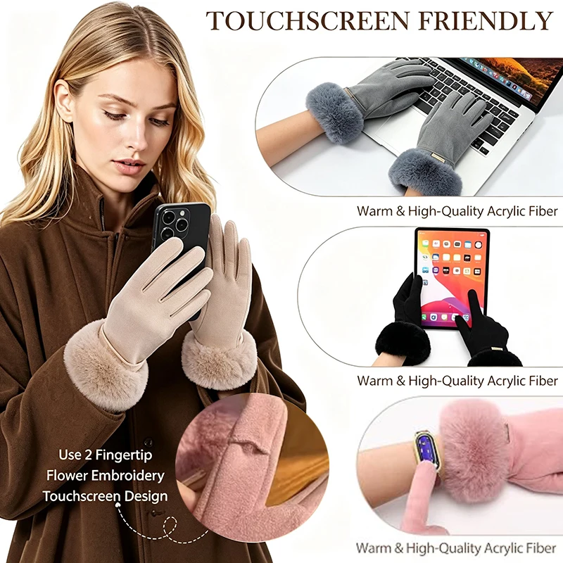 German Velvet Women's Gloves Warm Windproof Outdoor Winter Riding Split Finger Thick Velvet Handwear for Ladies