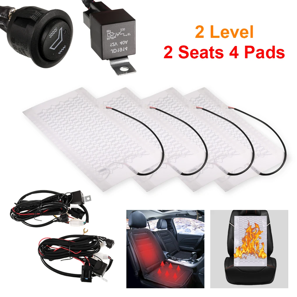 4PCS Electric Car Cushion Heated Pad Automobile Interior Mat Warmer Carbon Fiber Heater Removable Winter Cold Weather