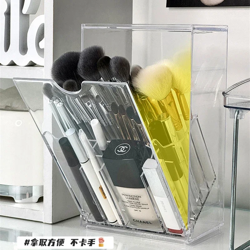 Przezroczysty pojemnik na pędzle kosmetyczne Uchwyt na pędzle do makijażu z pokrywką Pojemnik na szminki o dużej pojemności Uchwyt na pędzle kosmetyczne