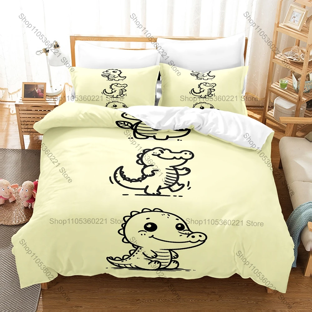 Kawaii Cartoon Crocodile Three Piece Bedding Set Luxury Comforter Set with Queen King Size Cool Two household goods comforter se
