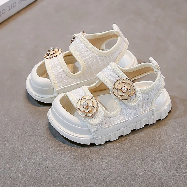 

New Sandals for Baby Girls Fashion Cute Princess Camellia Print Girl Clogs Sequins Party Non-slip Soft Sole Barefoot Shoes Kids