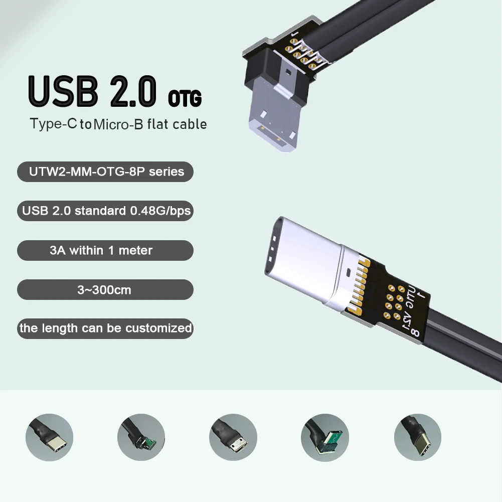 FFC Type-C USB 2.0 Micro B Extension Ribbon Cable Fold 90 FPV OTG Slim Flat Soft FPC Charge Brushless Handheld Gimbal Monitor