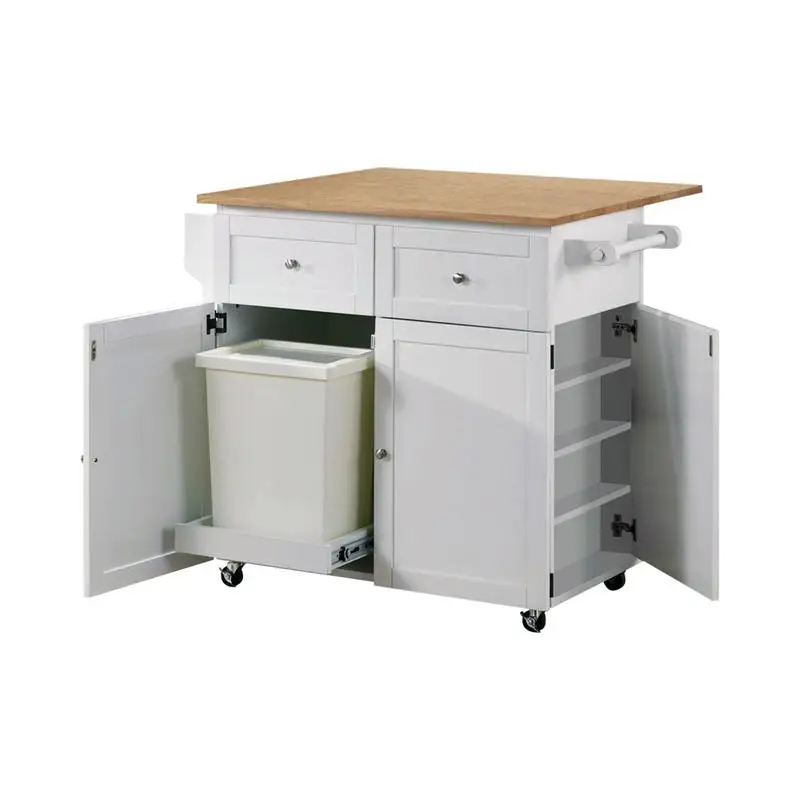 

Transitional Natural Brown White Kitchen Cart with Storage and Wheels