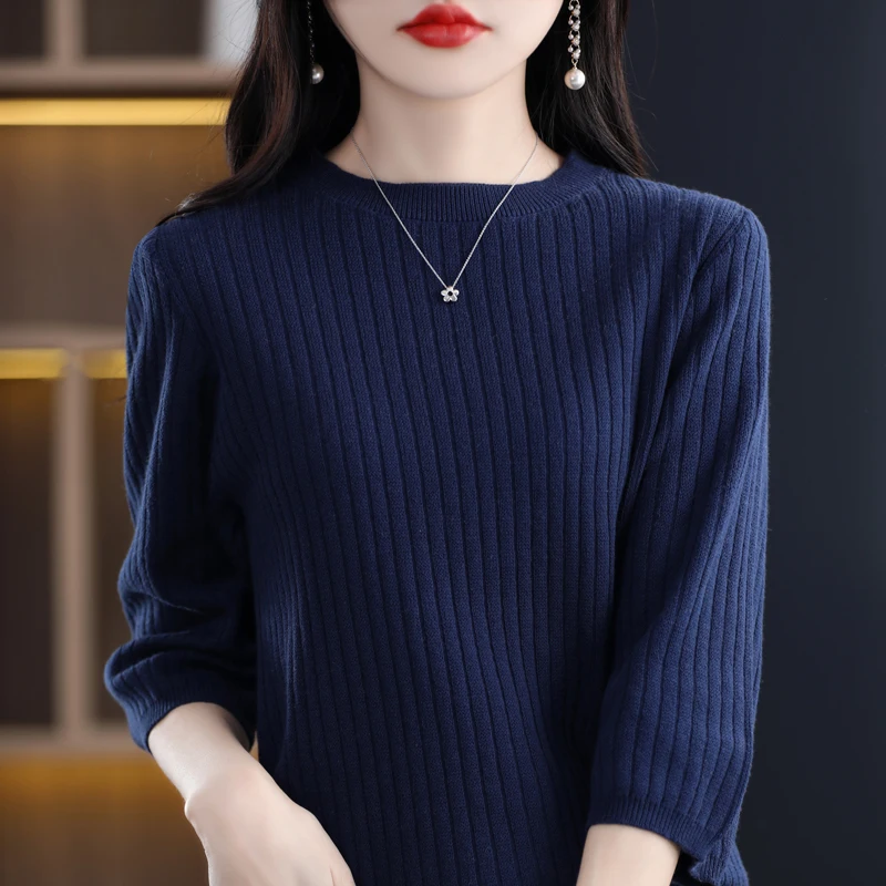 Весна-лето, новый женский вязаный свитер из чистого хлопка, низкий круглый Ne Seven Sve, модный базовый слой, верхняя одежда irt