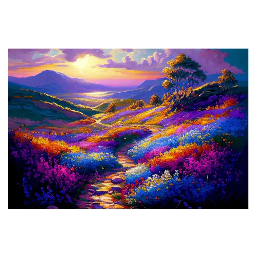 

Diamond Painting DIY Rolling Hillside Wildflowers Drill Embroidery Cross Stitch Kit Diamond Mosaic Rhinestone Picture Handmade