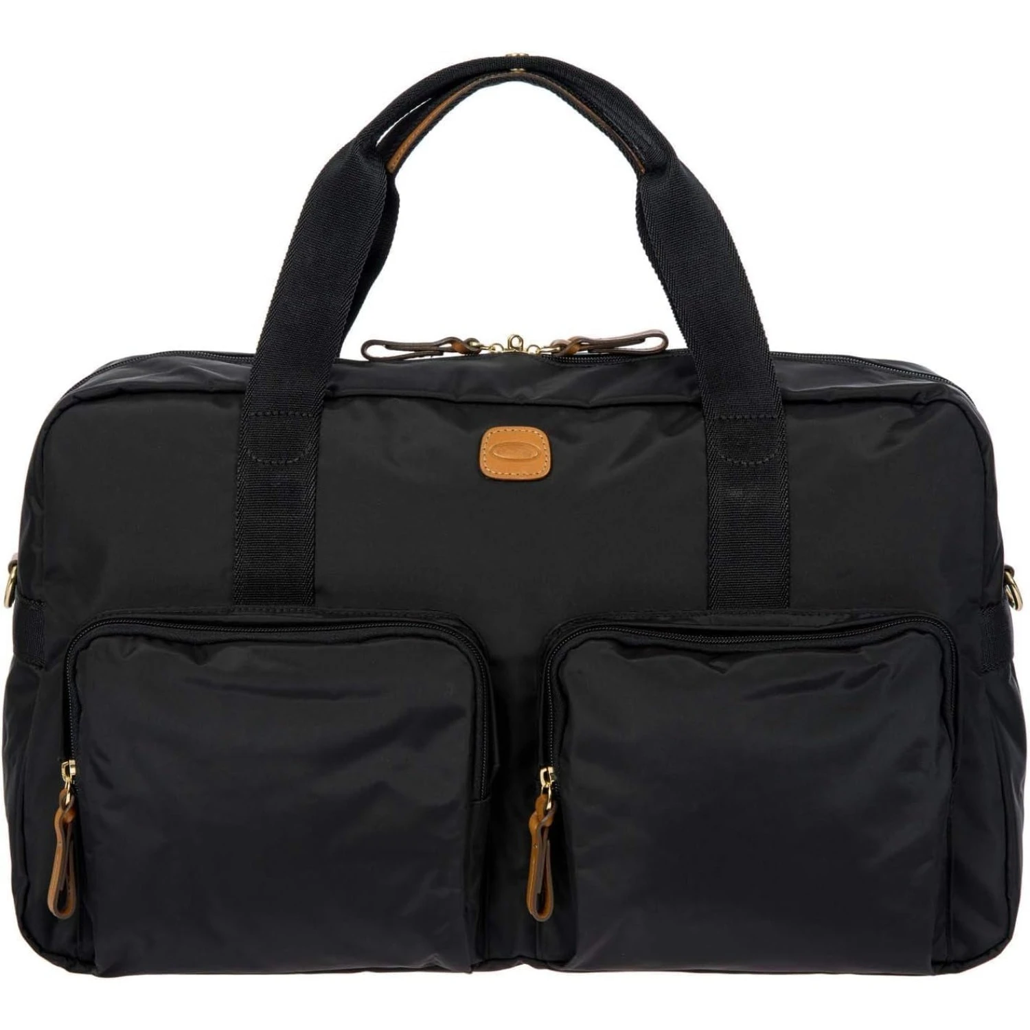 18-Inch Cargo Carry-On Duffle, Water-Resistant Satin Nylon Travel Bag with Leather Handles, Laptop Sleeve, Front Zip Pockets and Luggage Pass-Through - Black