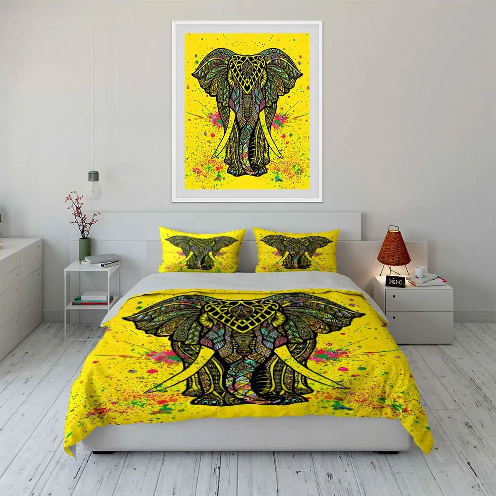 

Colorful Elephant Art Decor Set Multiple sizes kid's and adults' bedroom Exquisite 3PC bedding set, gift