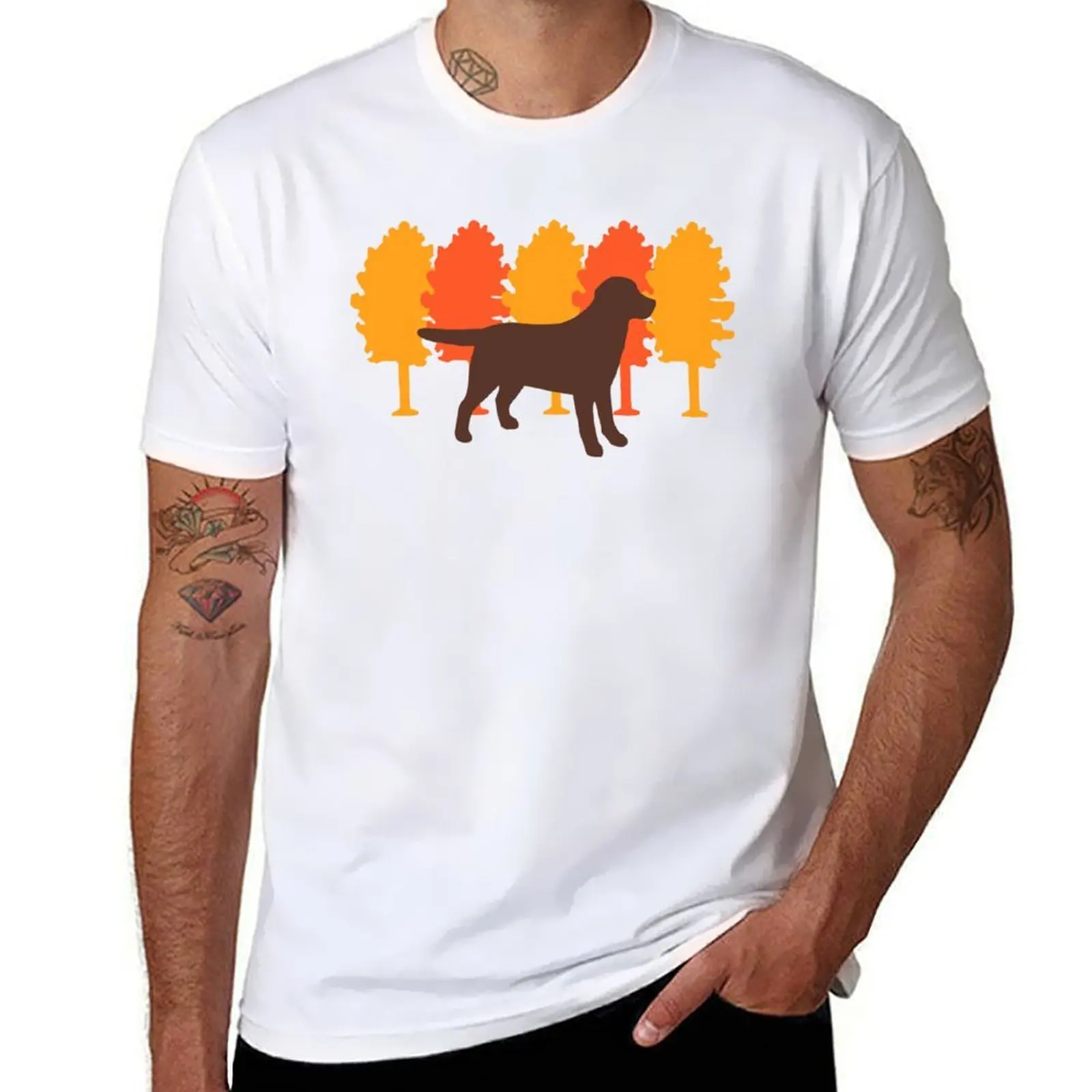 

Autumn Trees Chocolate Labrador Silhouette T-Shirt man t shirts cotton t shirt man casual T-Shirt
