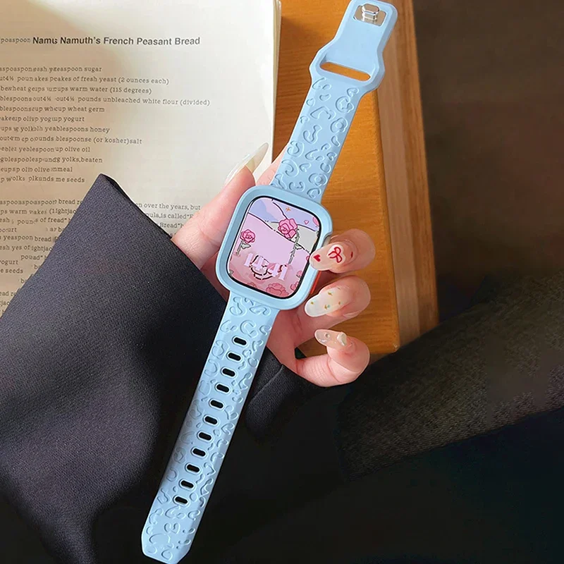 سيليكون ثلاثية الأبعاد مقعر ليوبارد طباعة حزام + درع بولي TPU وزارة الدفاع مجموعة حافظة ل أبل ساعة الترا 10 8 7 6 5 49 مللي متر 46 مللي متر 45 44 41 مللي متر الفرقة