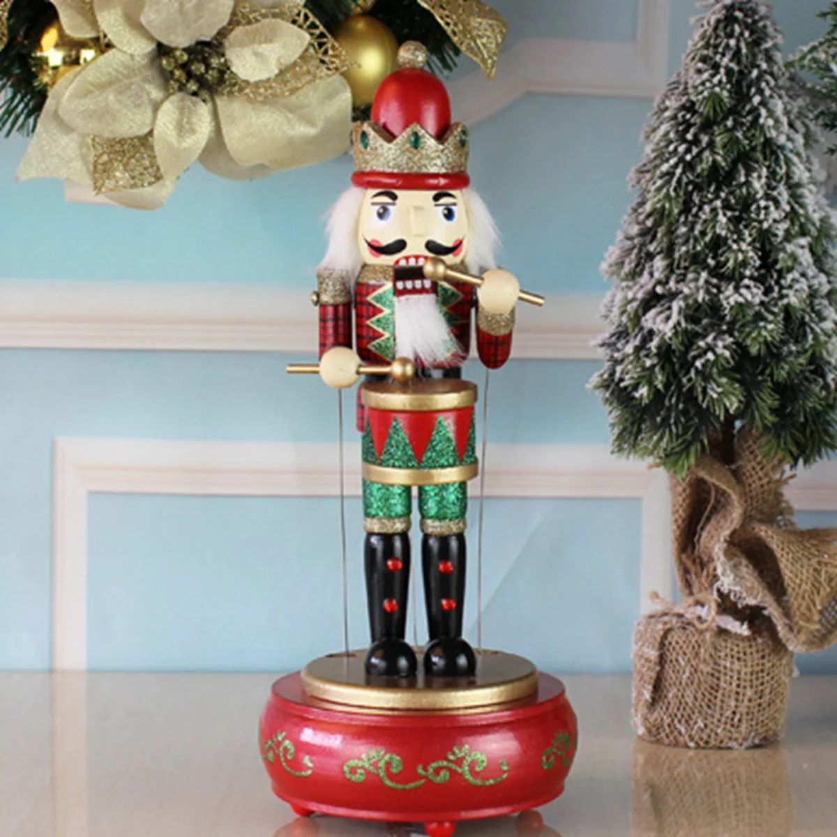 36Cm Christmas Nutcracker Kids Birthday Home Decoration Music Box DIY Wooden Nutcracker Toy Crafts,Green