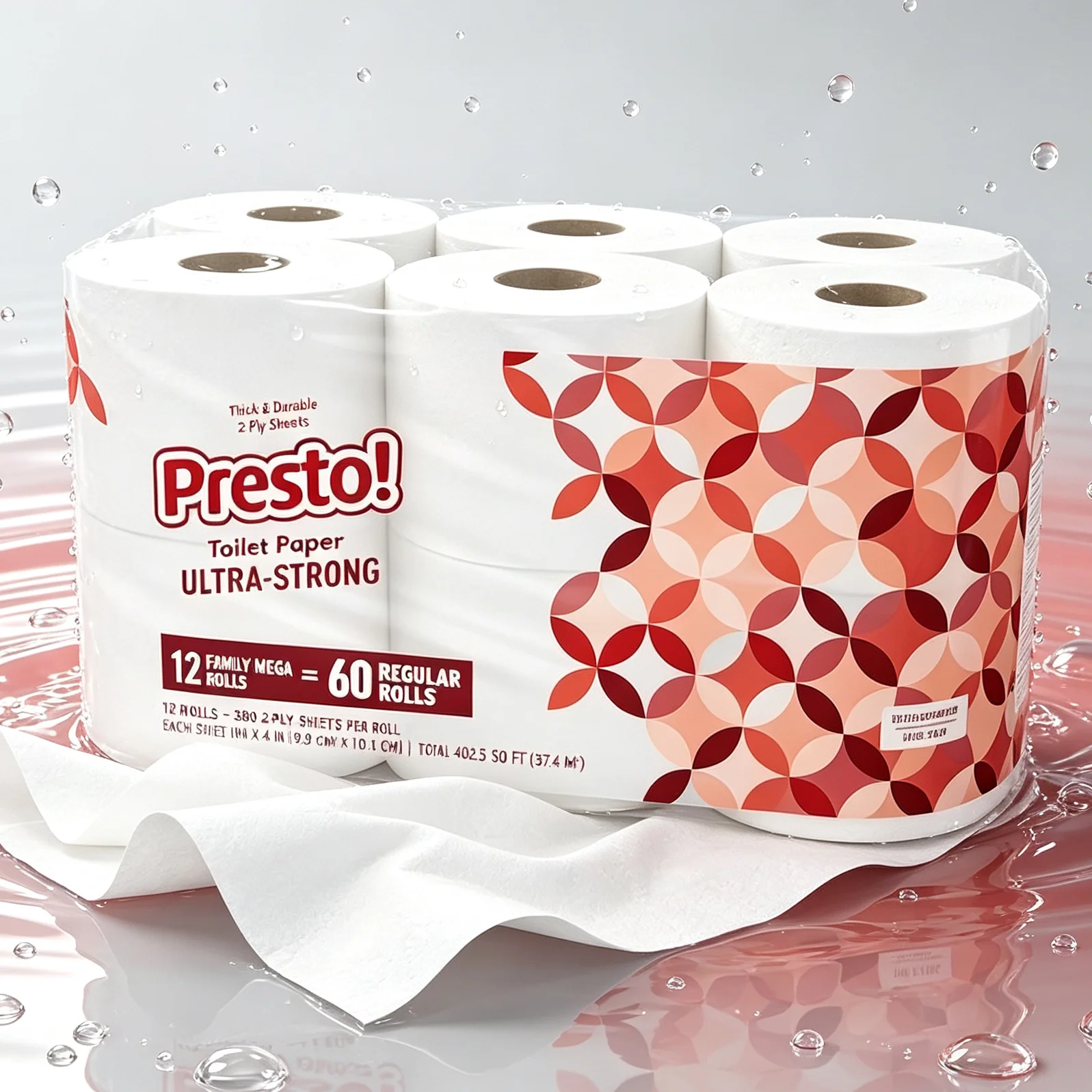 Brand - Ultra-Strong 2-Ply Toilet Paper, 12 Mega Rolls = 60 Regular Rolls, 308 Sheets Per Roll, Unscented