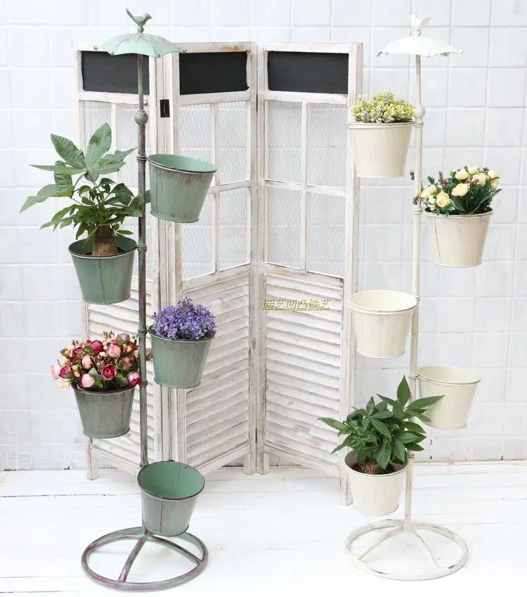 Free shipping, wrought iron old bird multi-layer flower stand, balcony, living room floor stand, old umbrella succulent pot