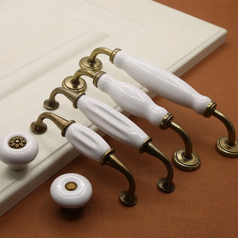 Antique Bronze Ceramic Cabinet Handles Zinc Alloy Drawer Knobs Pulls Wardrobe Door Handle European Furniture Handle Hardware