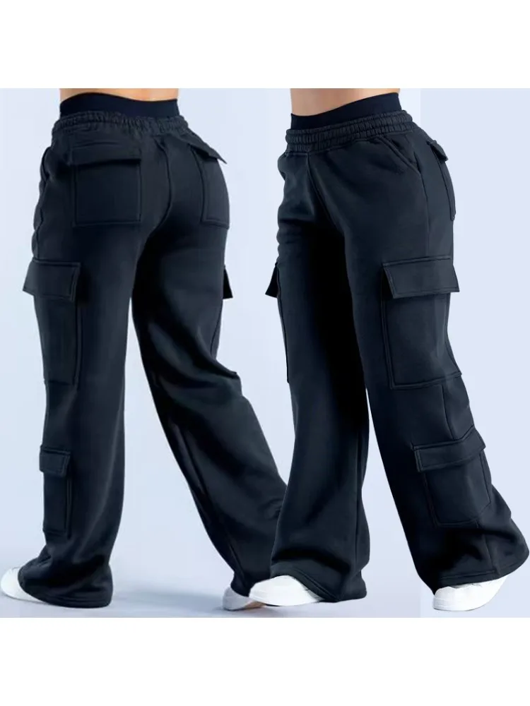 Damesmode Lage Taille Geruite Broek met Ceintuur, Wijde Pijpen, Effen Kleur, Casual Joggingbroek, Meerdere Zakken, Amerikaanse Werkbroek - afbeelding 2