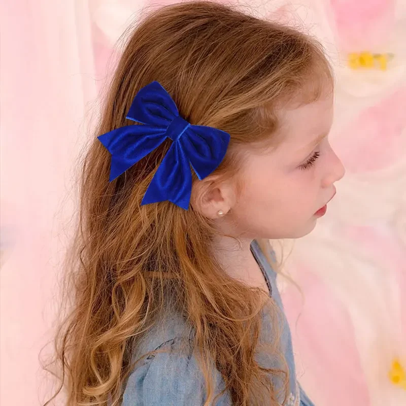 Sweet Velvet Hair Bow Clips For Girls Handmade Solid Color Hairpins Kids Barrettes Duckbill Clip Headwear Hair Accessories