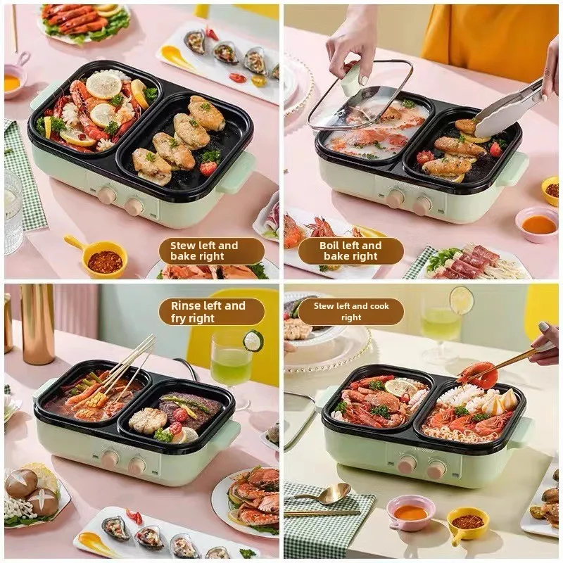 EU/US/UK New Electric Baking Tray 2 In1 Shabu Roast Pot Barbecue Hot Pot Integrated Pot Non Stick BBQ Grill Cooker Frying Pan