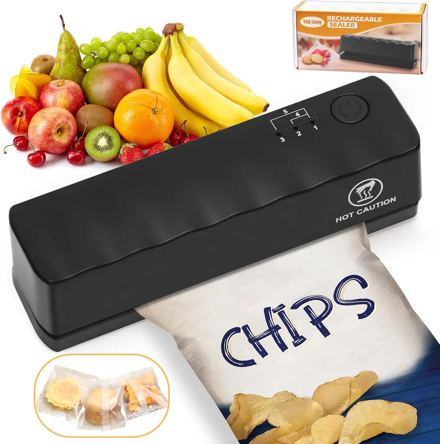 

Bag Sealer, Mini 3000mAh Rechargeable Portable Food Saver Sealer with 5 Sealing Gear & 4.7" Heating Strip, Food Sealing Machine