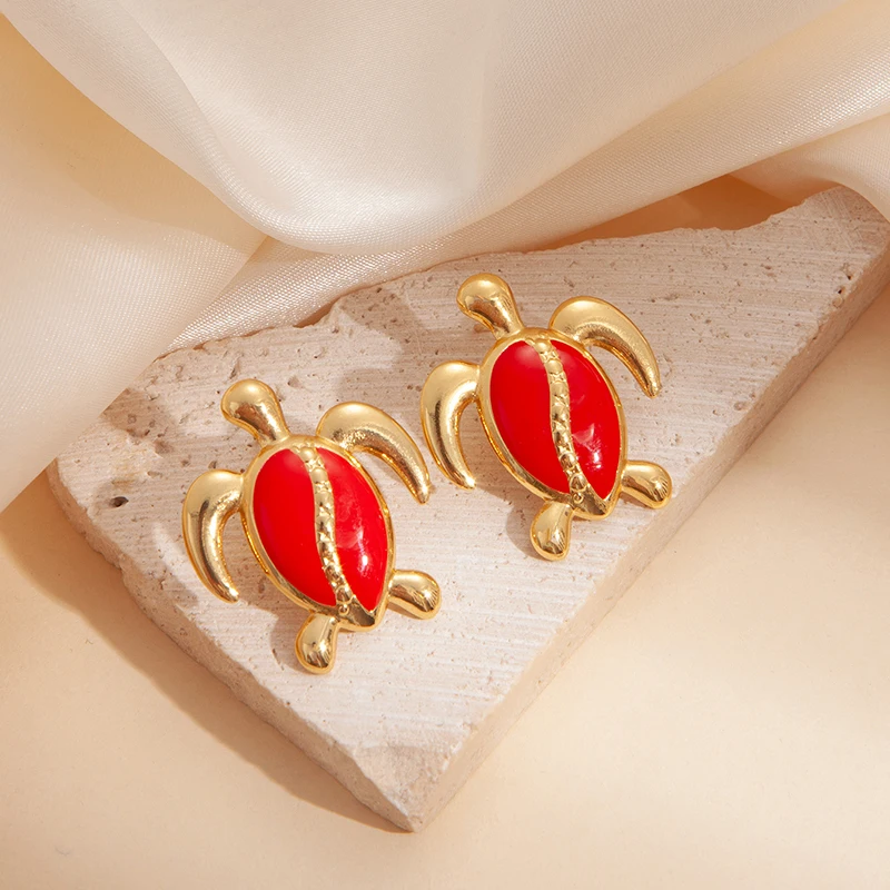 ANENJERY 316L Stainless Steel Colorful Stripes Turtle Earrings For Women Niche Design Unique Cute Jewelry Gifts Wholesale
