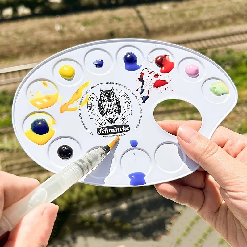 

New 12 Grid Handheld Metal Watercolor Palette Oval Painting Palette Portable Painting Tools Paint Pallet Art Supplies