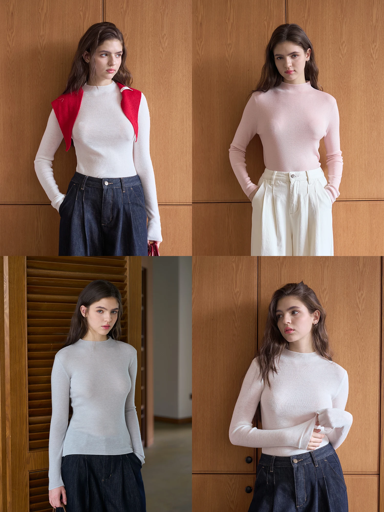 

Женская облегающая трикотажная базовая кофта Bruland с высоким воротником, однотонная, с эффектом сахарного покрытия, универсальная, с длинными рукавами