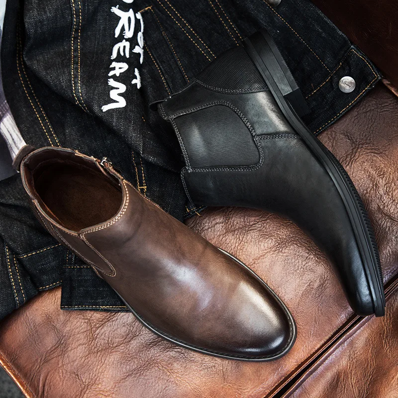 LIHUAMAO A grade Cow Leather work boots men high top Shoes motorcycle boots outdoor footwear hiking western Chelsea men boots