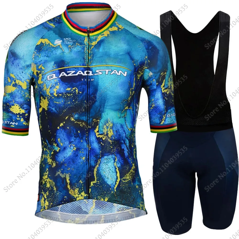 Qazaqstan Team 2024 Cycling Jersey Mark Cavendish Set World Champion Cycling Clothing Men Road Bike Shirts Suit Bicycle Shorts